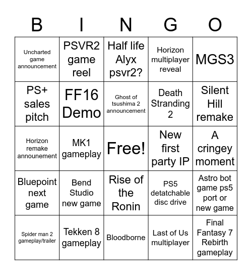 PS Showcase 2023 Bingo Card