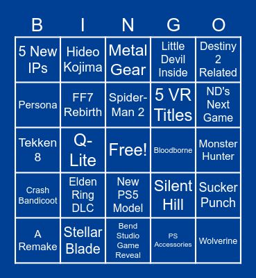 PlayStation Showcase 2023 Bingo Card