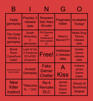 Summer Game Announcements Bingo Card