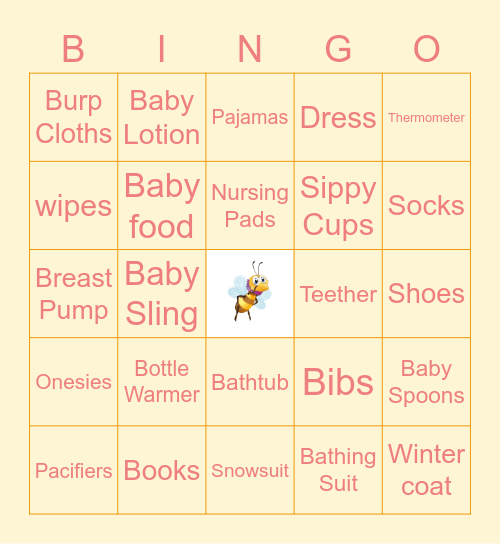 Baby Shower Bingo Card