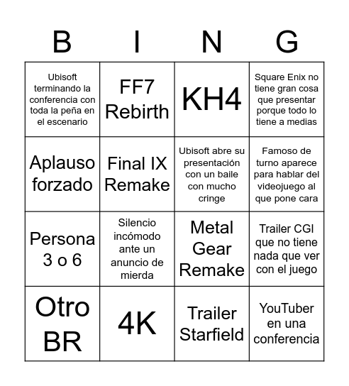 E3 Bingo Card