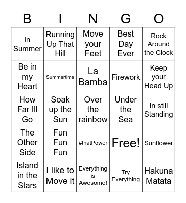 Summer Music Bingo Card