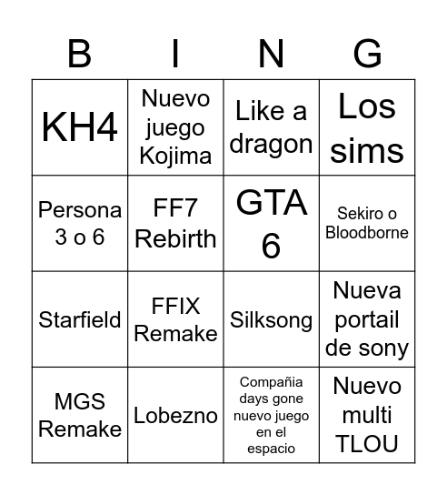 E3 Bingo Card