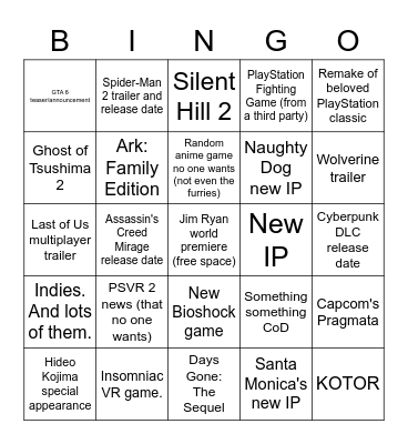 PlayStation Showcase 2023 Bingo Card