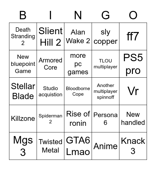 PS showcase Bingo Card