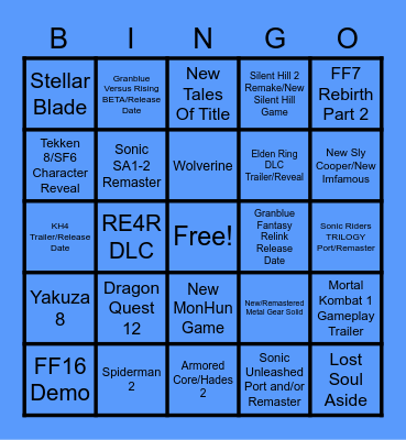 Playstation Bingo Card