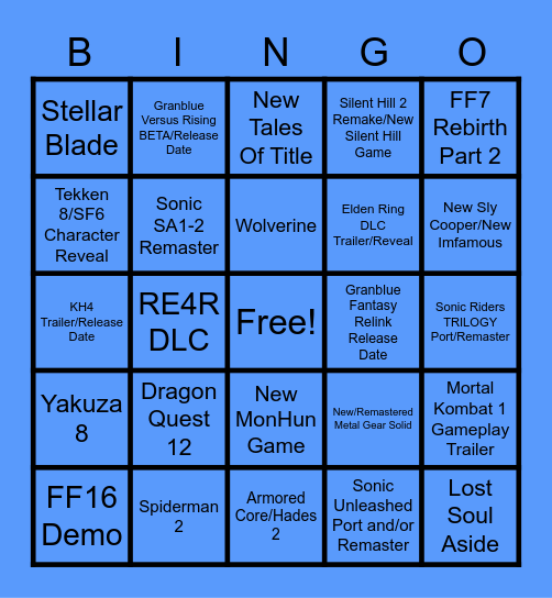 Playstation Bingo Card