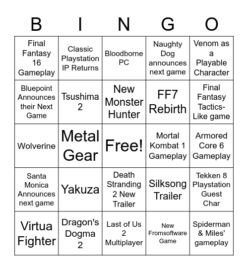 Cult playstation watch party! Bingo Card