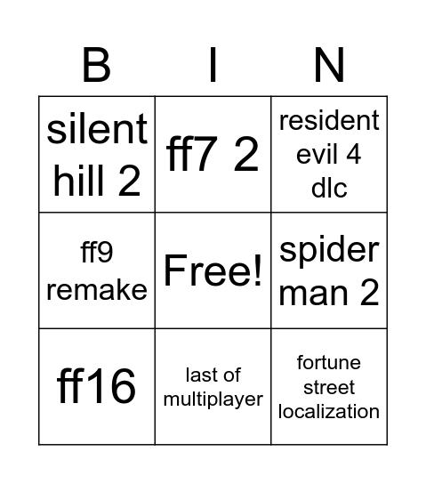 Untitled Bingo Card