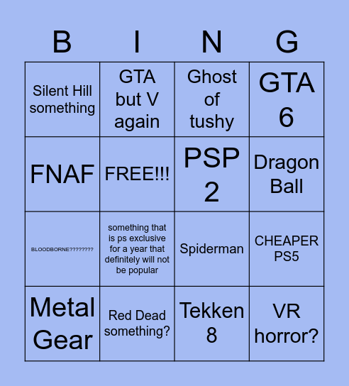 STATE OF PLAY Bingo Card