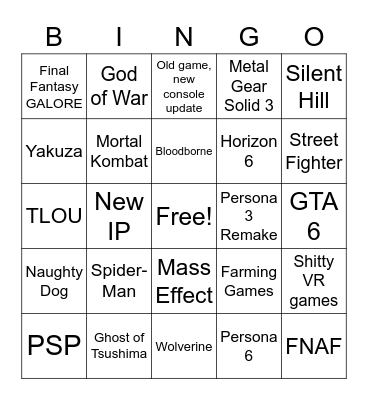 Playstation Bingo Card