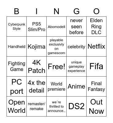 Playstation Showcase Bingo Card