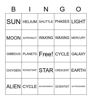 SPACE CAMP 2023 Bingo Card