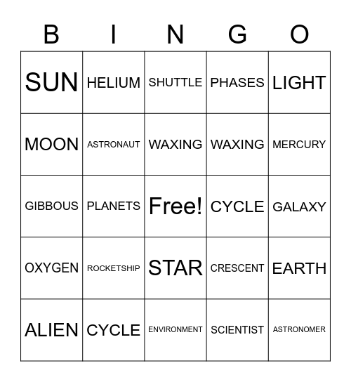 SPACE CAMP 2023 Bingo Card