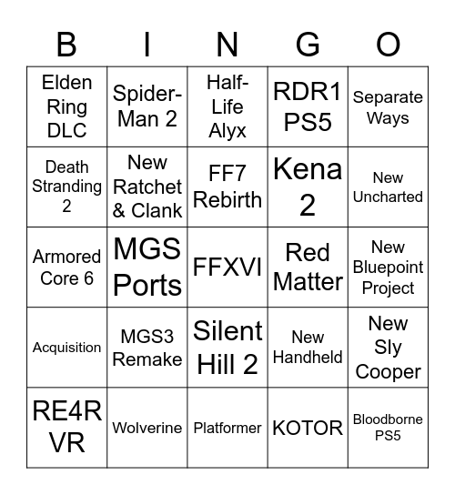 Showcase Bingo Card