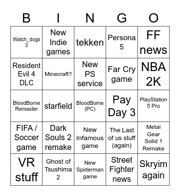 PS show Bingo Card
