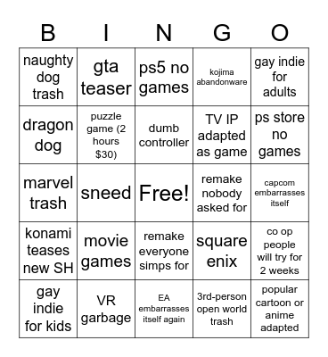 gaystation 2022 Bingo Card