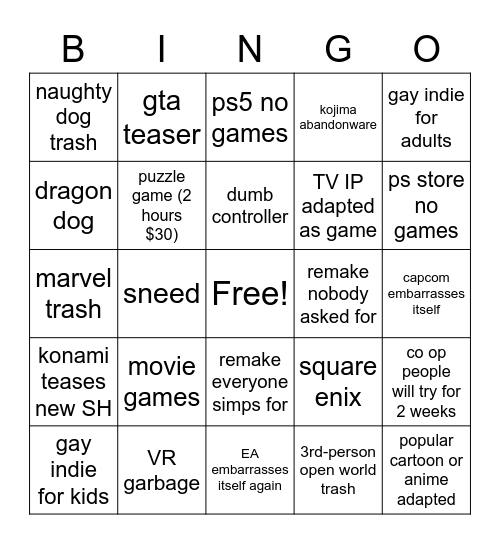 gaystation 2022 Bingo Card