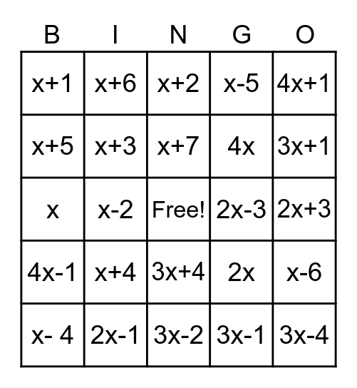 Factors Bingo Card