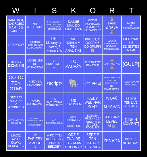 🦖 🐘 Wiskortowe Webinarowe Bingo! 🐳🤖 Bingo Card