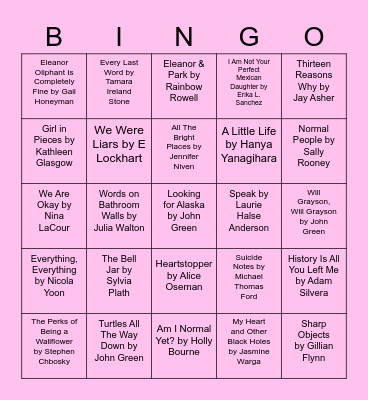 Books with Mental Health Themes Bingo Card