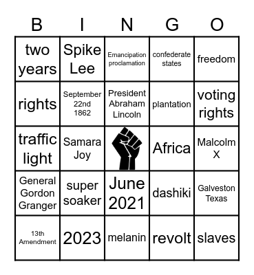 Juneteenth and Jusstice Bingo Card