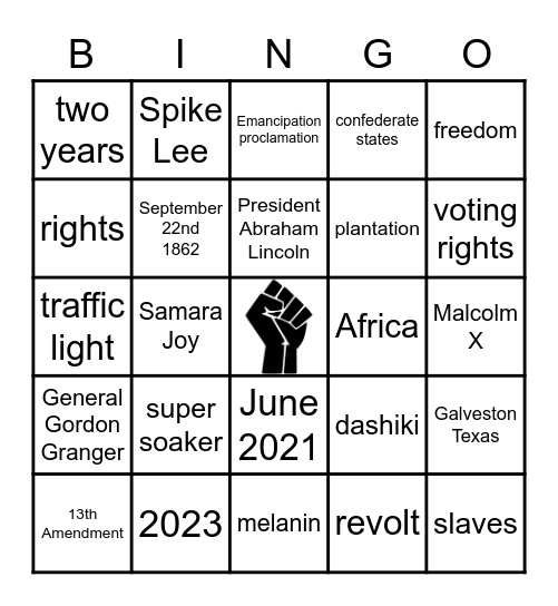 Juneteenth and Jusstice Bingo Card