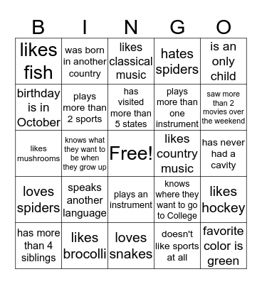 Find Someone Who Bingo Card