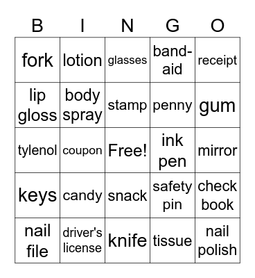 What's In Your Bag Bingo Card