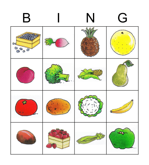 Fruit & Vegetable Bingo Card