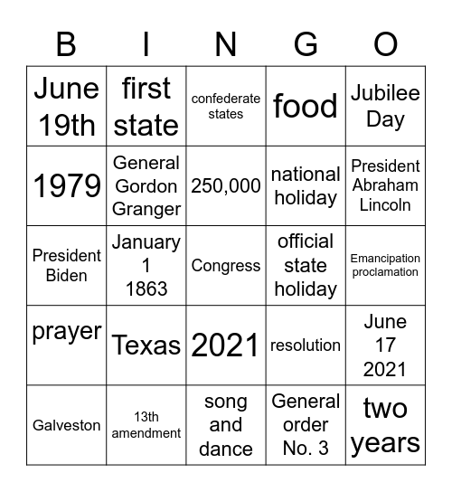Juneteenth Bingo Card