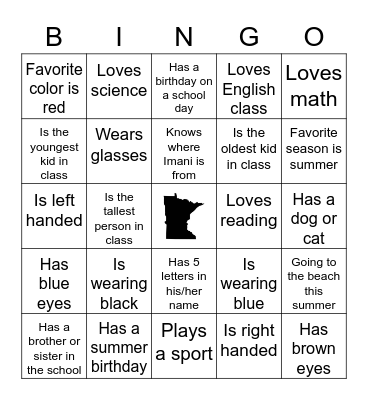 End of the Year Bingo Card