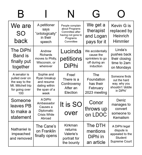 DiPhi Fall '23 Bingo Card