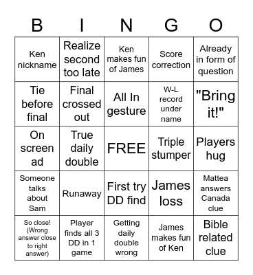 Jeopardy Bingo Card