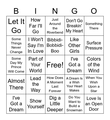 Disney Princesses R1 Bingo Card