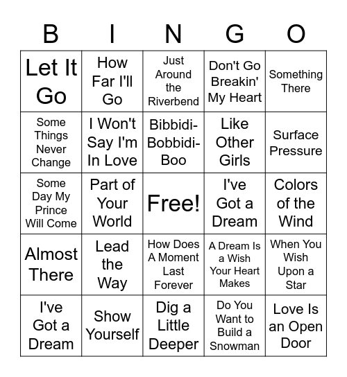 Disney Princesses R1 Bingo Card