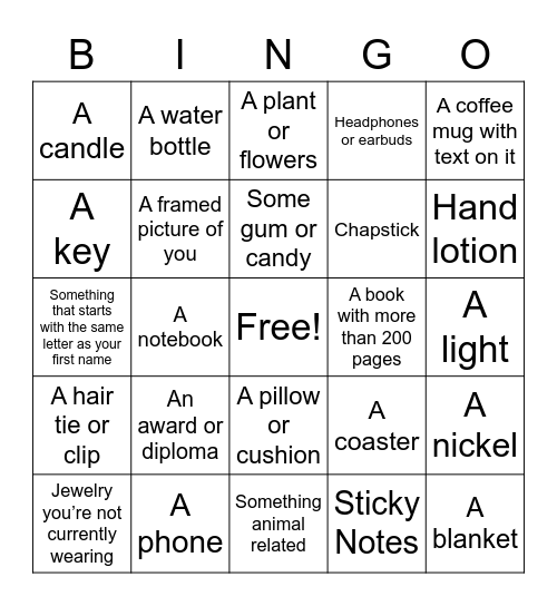 Desktop Scavenger Hunt Bingo Card