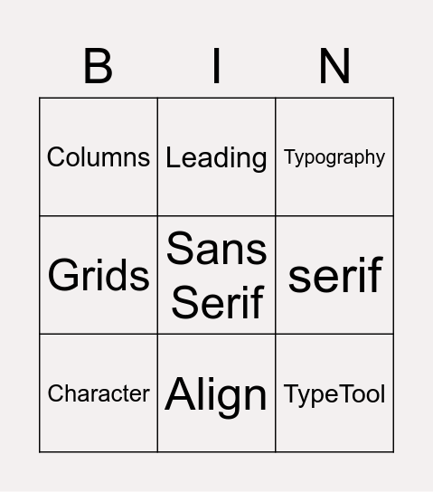 Typography Bingo Card