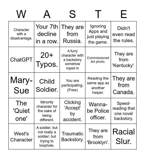 Application Bingo Card