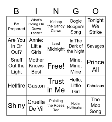 Disney Villans R2 Bingo Card