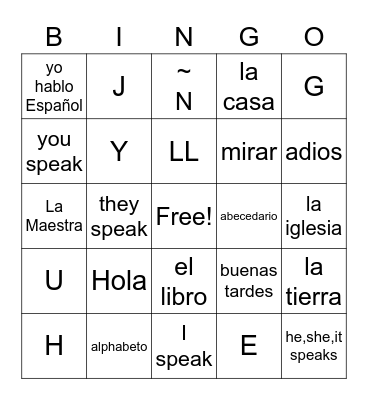 Spanish Pronunciation Bingo Card