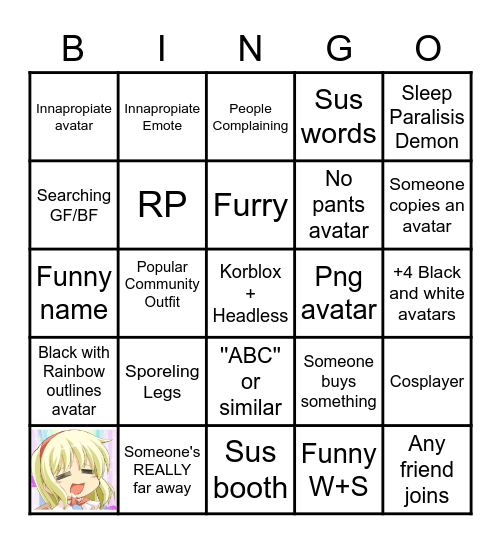 Catalog Avatar Creator Bingo Card