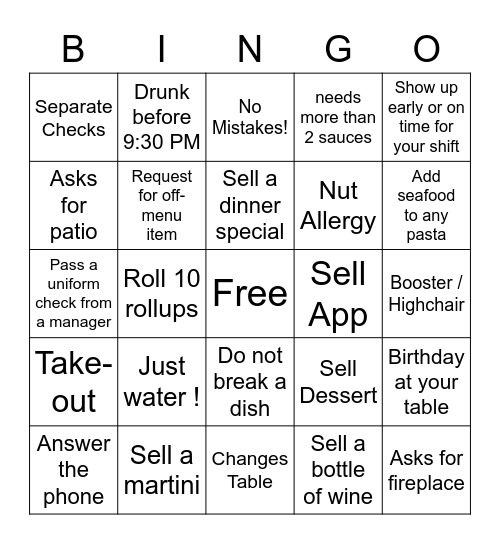 North Ridge Staff Bingo Card