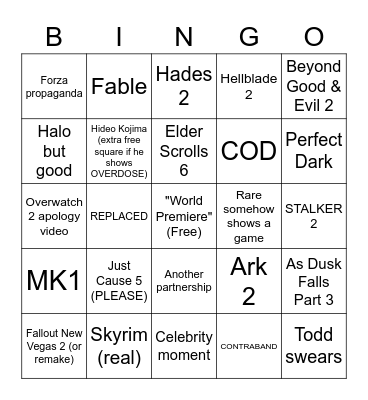 XBOX Event Bingo Card