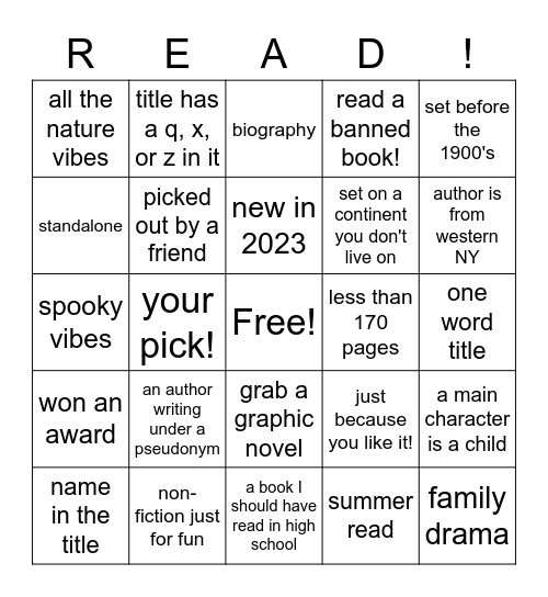 Adult Summer Reading 2023 Bingo Card