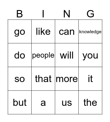 Braille Words Bingo Card