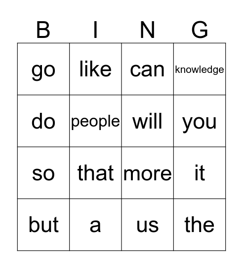 Braille Words Bingo Card