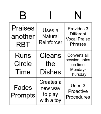 RBT Bingo! Bingo Card