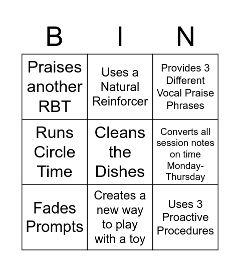 RBT Bingo! Bingo Card