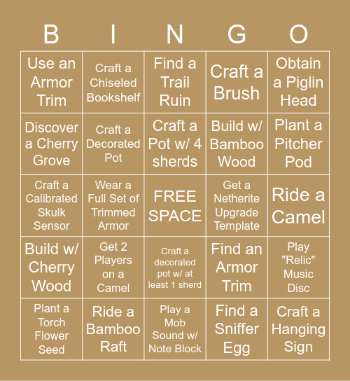 1.20 Objective Challenge Bingo Card